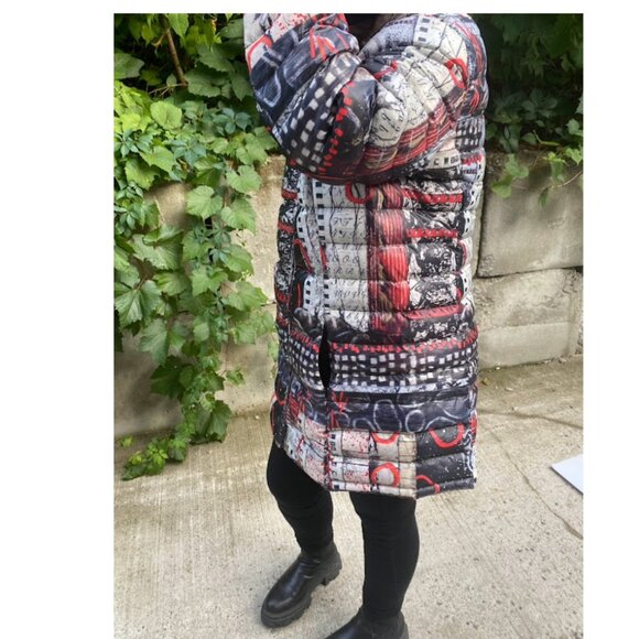 Simply Art Dolcezza Long Red Jacket Coat Large Abstract Pattern Jacket Canadian - Picture 8 of 14